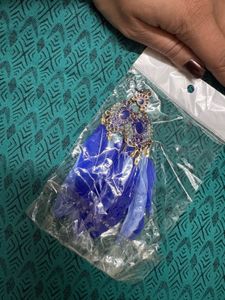 Boho Blue Feather Dangle Earrings