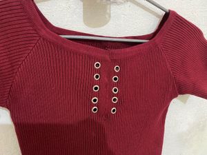Maroon Ribbed Crop Top