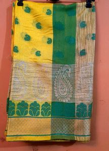 YELLOW- GREEN CHANDERI COTTON SAREE