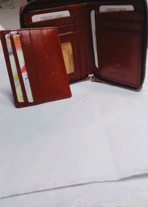 Mens Zipper Trendy Brown/Maroon Guinine Leathr Wal