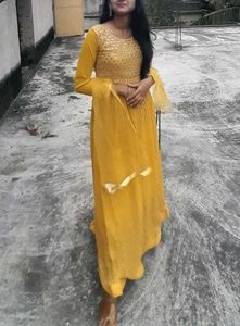 Yellow Embellished Anarkali Dress