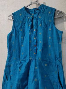 Festive Blue Polka Dot Ethnic Kurti