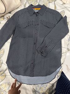 Navy Blue And White Printed Shirt