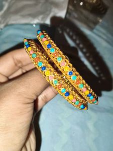 Colorful Beaded Gold Bangles