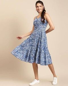 Blue IKAT Midi Dress