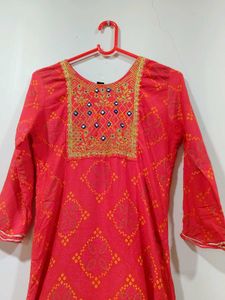 Red Traditional Straight Kurti With White Plazo