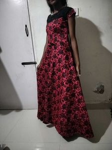 Elegant Red &amp; Black Floral Gown