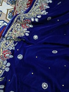Red Navy Embroidered Sari