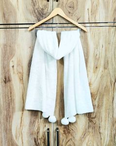 Soft White Scarf with Pom Poms