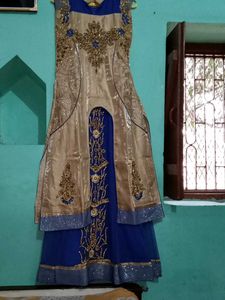 Elegant Blue & Gold Embellished Dress
