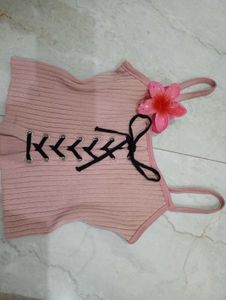 Pink Ribbed Lace-Up Cami Top⁠ ⑅
