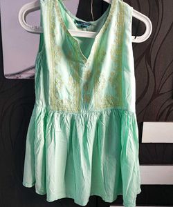 Embroidered Sea Green Peplum Top