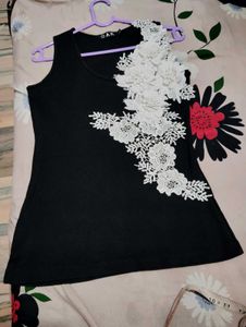 OAK Black Tank Top with Floral Lace