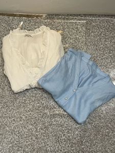 Cute White Dress with Blue Cardigan