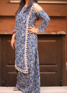 cold shoulder blue kurti dress