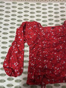 Red Tieup Detailed Top For Women
