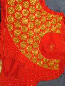 Red &amp; Gold Embroidered Blouse Piece