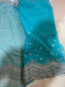 Blue Net Saree