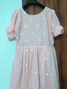 Peach Heart Print Tiered Dress