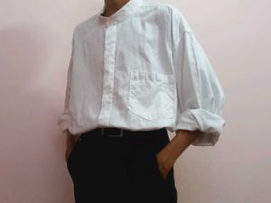 Men’s White Mandarin Collar Full Sleeve Shirt