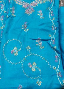 Kashmiri Teal hand work kurta set