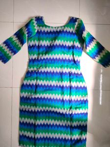 Multicolored Abstract Print Blue Kurti Women