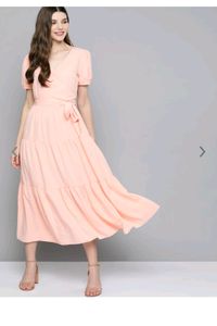 Peach Wrap Midi Dress