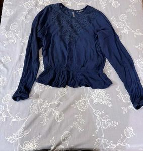 Navy Blue Lace Detail Blouse