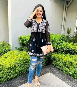 ✨ Elegant Black Short Chikankari Kurti