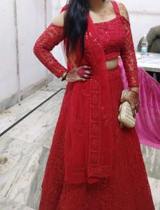 Red Sequin Lehenga