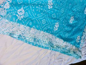 Sky Blue Sleevless Short Embroidery Kurti