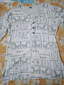 Patterned Button-Down Shirt Kurti For Girls