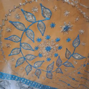 Blue &amp; Gold Embellished Saree