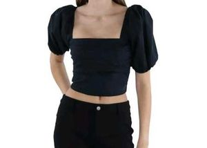 Black Cotton Cottage Crop Top