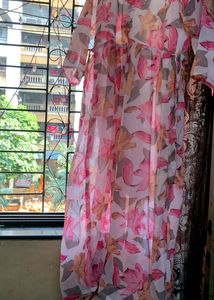 White Floral Printed Frock