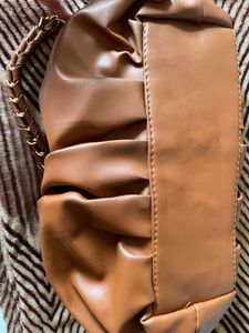 New Brown Pleated Leather Shoulder Bag