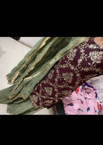 Elegant Maroon &amp; Olive Green Suit