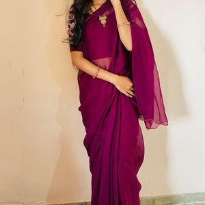Maroon Embroidered Saree