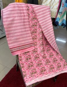 Pink Floral Cotton Suit Set - Unstitched