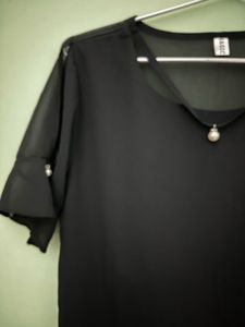 Elegant Black Pearl Detail Blouse