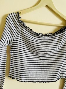 Striped Off-Shoulder Long Sleeve Top