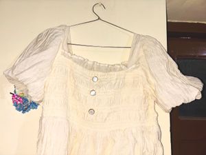 White Puff Sleeve Peplum Top
