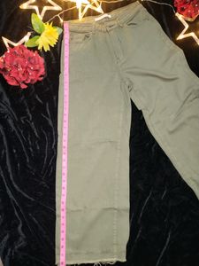 Women Olive Green Zara  High Waist Flared Jeans