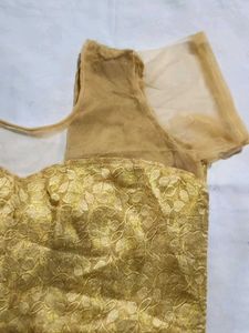 Gold Lace Blouse with Sheer Sleeves