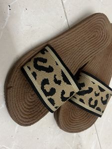 Leopard Print Woven Slides