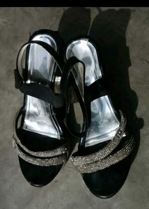 Black Rhinestone Strap Heels