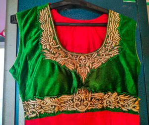 Green &amp; Pink Embroidered Dress