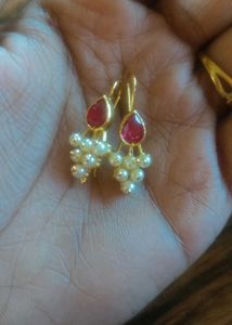 Ruby and Pearl Drop Earrings