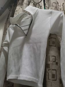 White Ribbed Zip Top