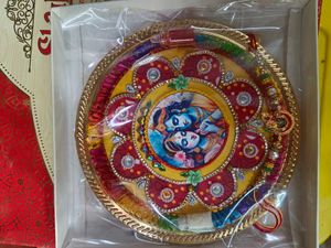 Radha Krishna Thaali Raakhi With Roli And Chaawal